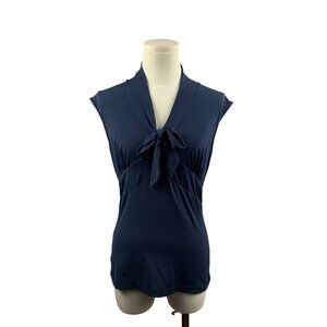 Merona Navy Sleeveless V-Neck Bow Tie Blouse XS Polyester/Spandex Womens Top